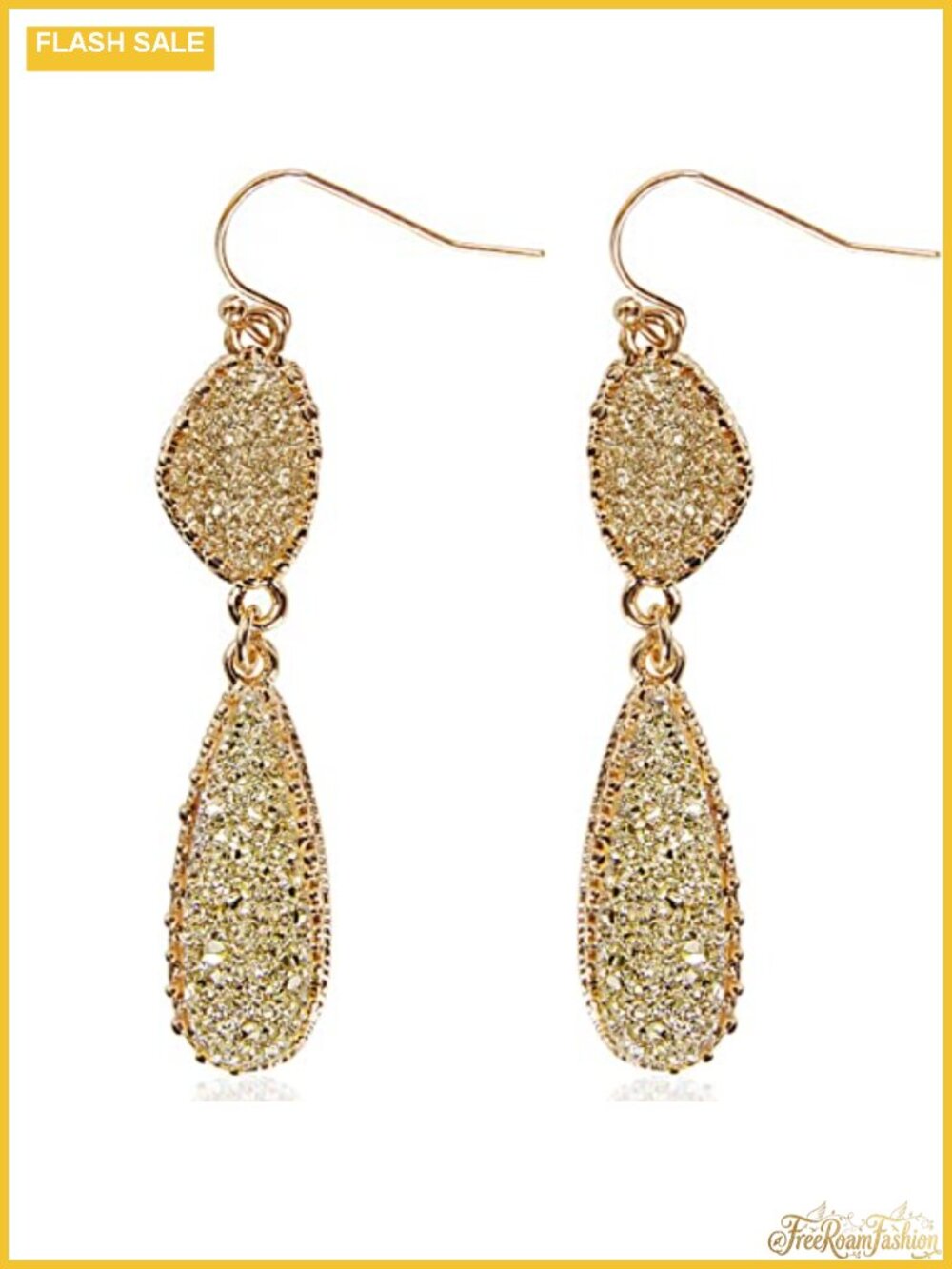 Simulated Druzy Dangle Earrings Gold Tone Plated Drop Chandelier Boho